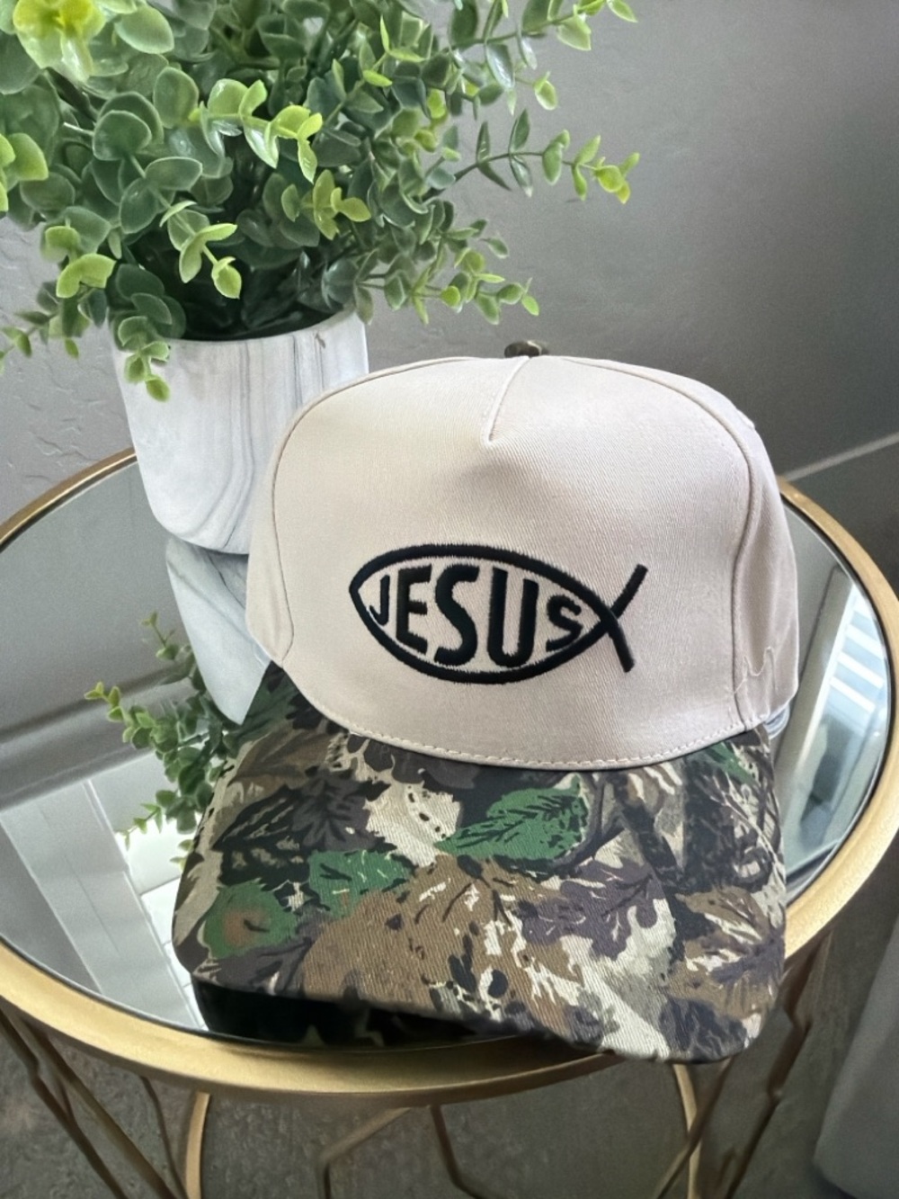 Jesus Fish Embroidered Camo Baseball Cap Christian Faith Adjustable Hat